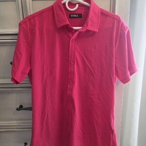 Steele Men's Short-Sleeve Button-Down Shirt in Bright Pink